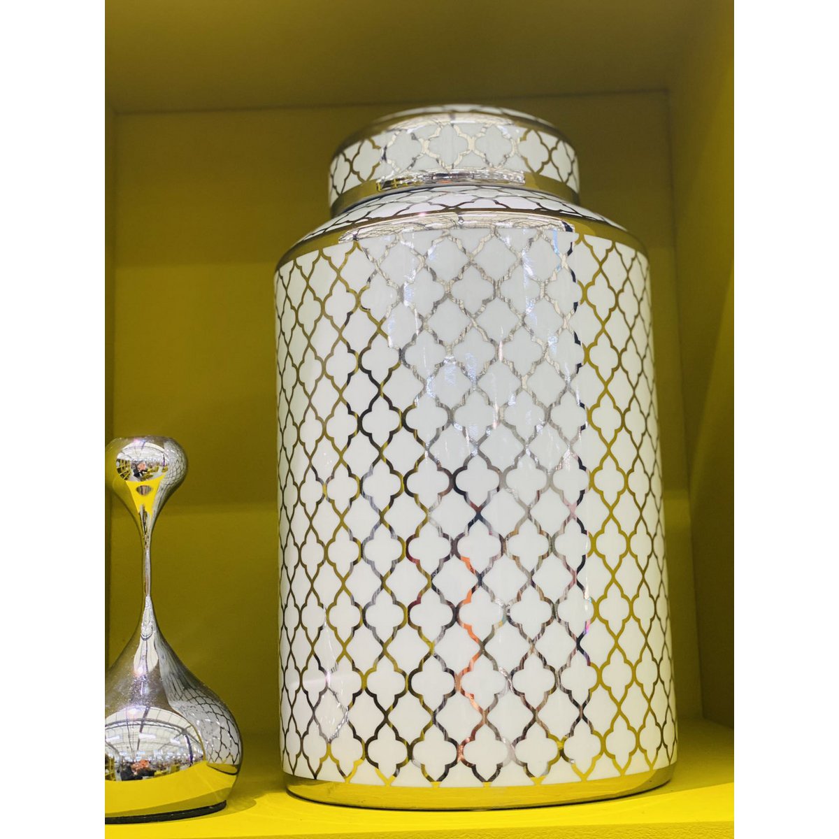 Keramieken pot wit goud (klein formaat: H*30 B*15)