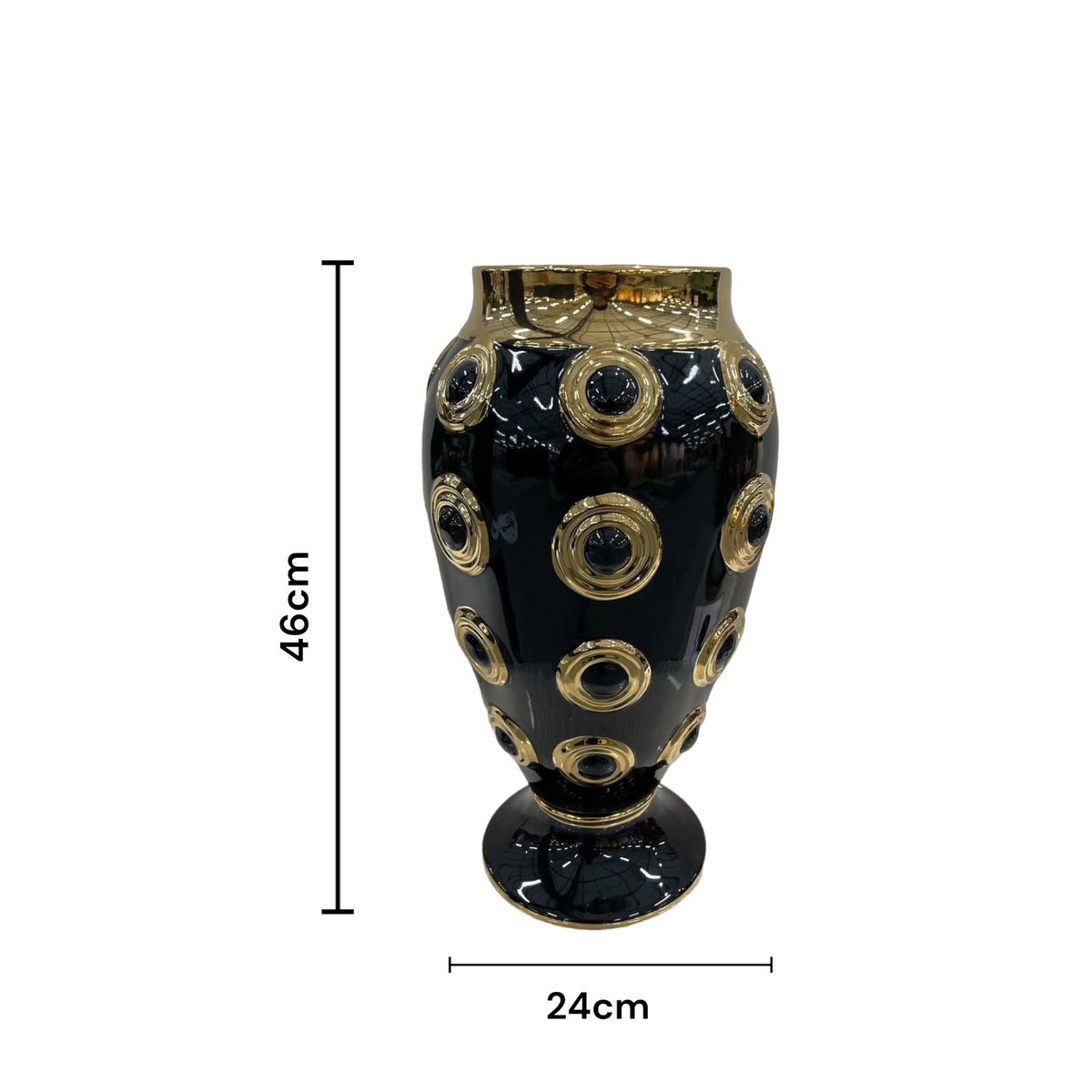Gouden grote vaas met 4 cirkels H46cm (CV11619-17zwart zwart)