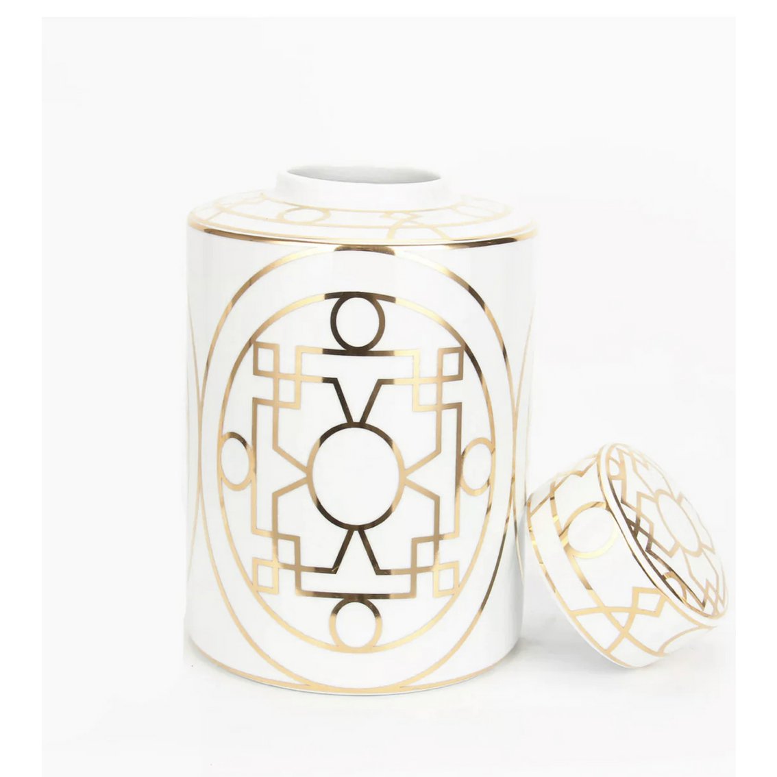 Wit en goud abstracte keramische pot klein formaat
