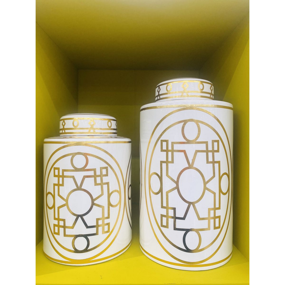 Wit en goud abstracte keramische pot klein formaat