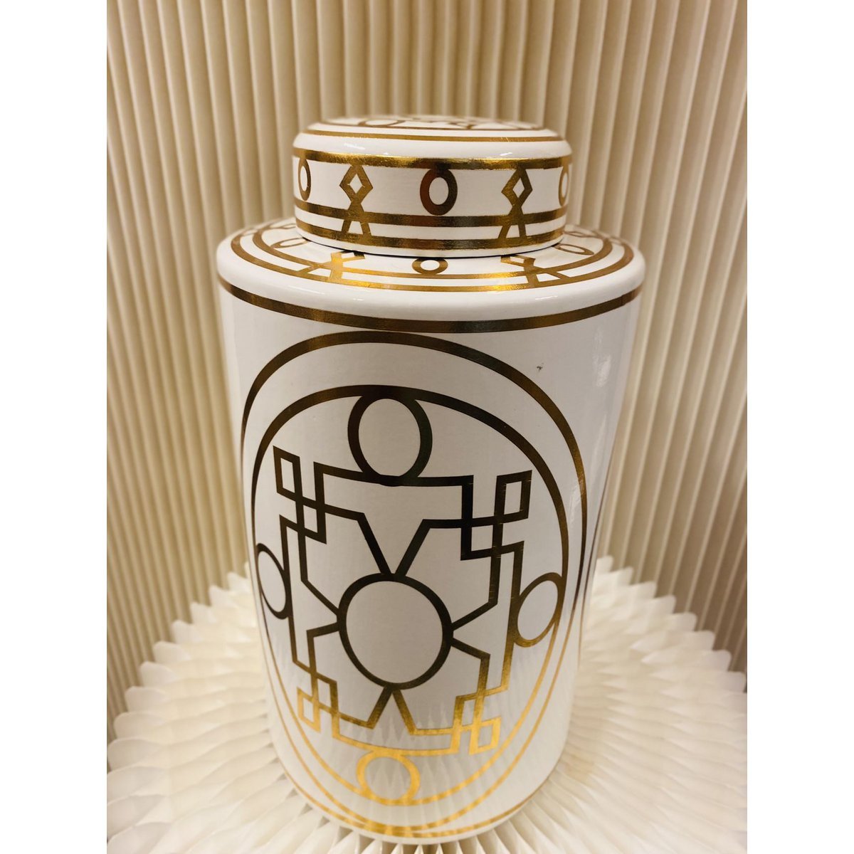 Wit en goud abstracte keramische pot groot formaat