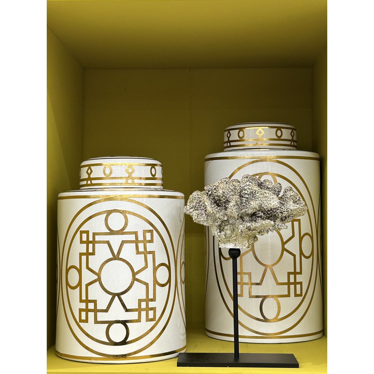 Wit en goud abstracte keramische pot klein formaat