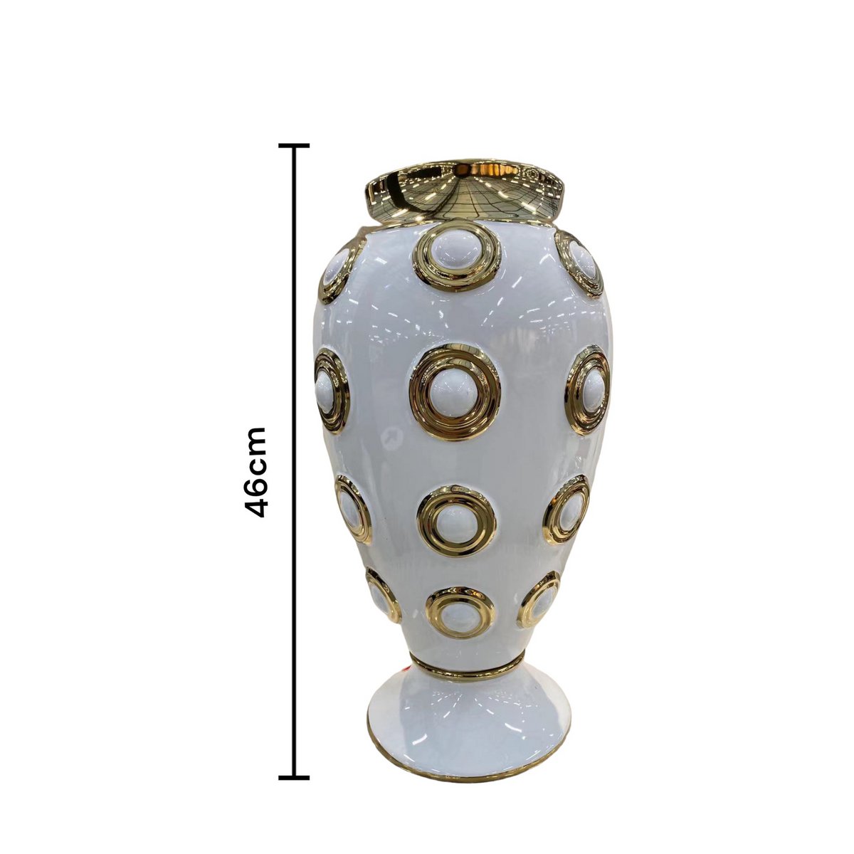 Witgouden grote vaas met 4 cirkels H46cm (CV11617-17WIT)