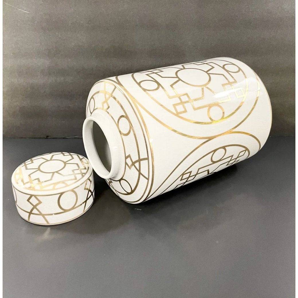 Wit en goud abstracte keramische pot groot formaat