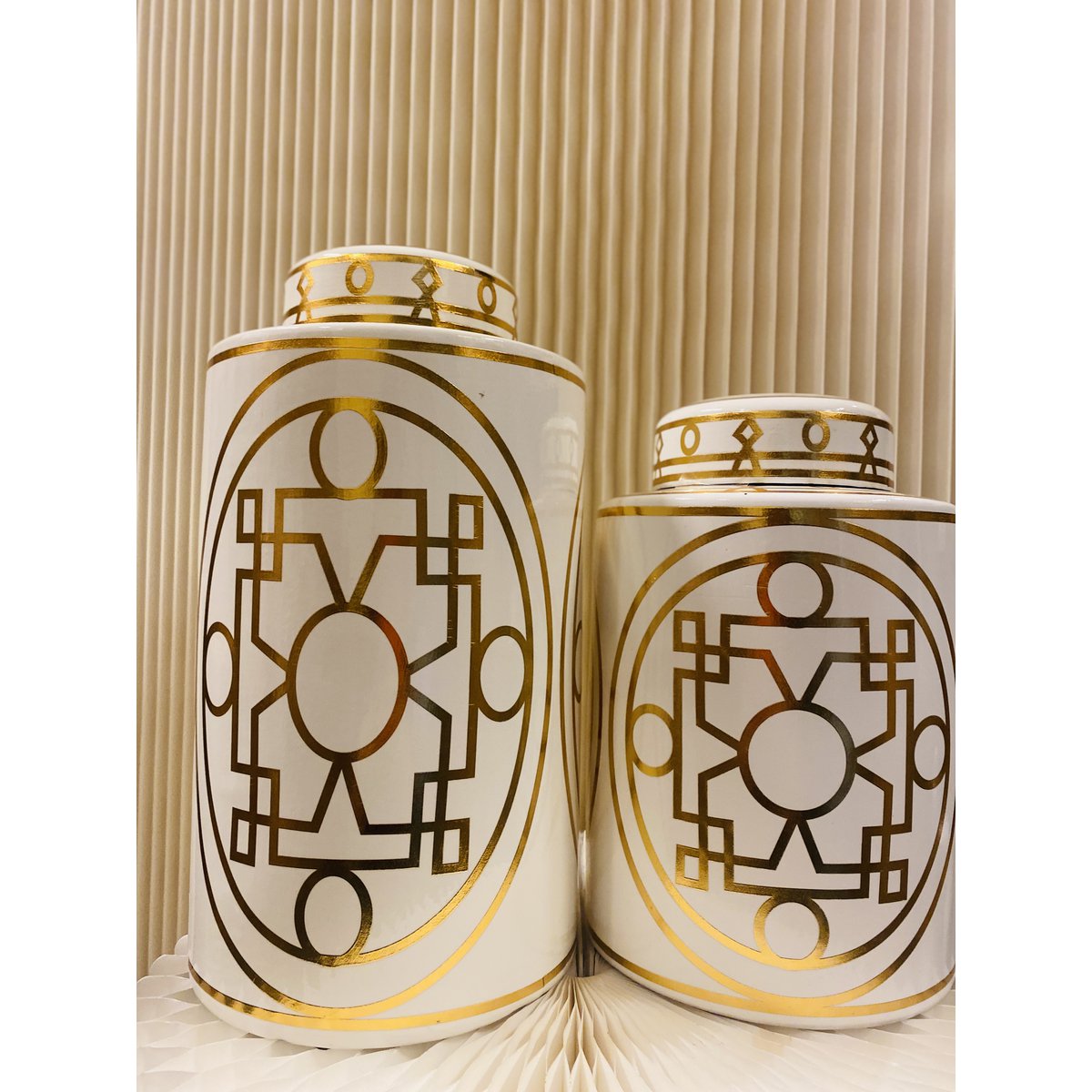 Wit en goud abstracte keramische pot groot formaat