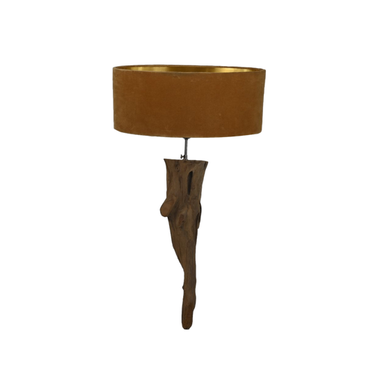 HSM Collection-Wandlamp met Ovale Kap-38x19x90-Bruin/Beige-Teak/Stof