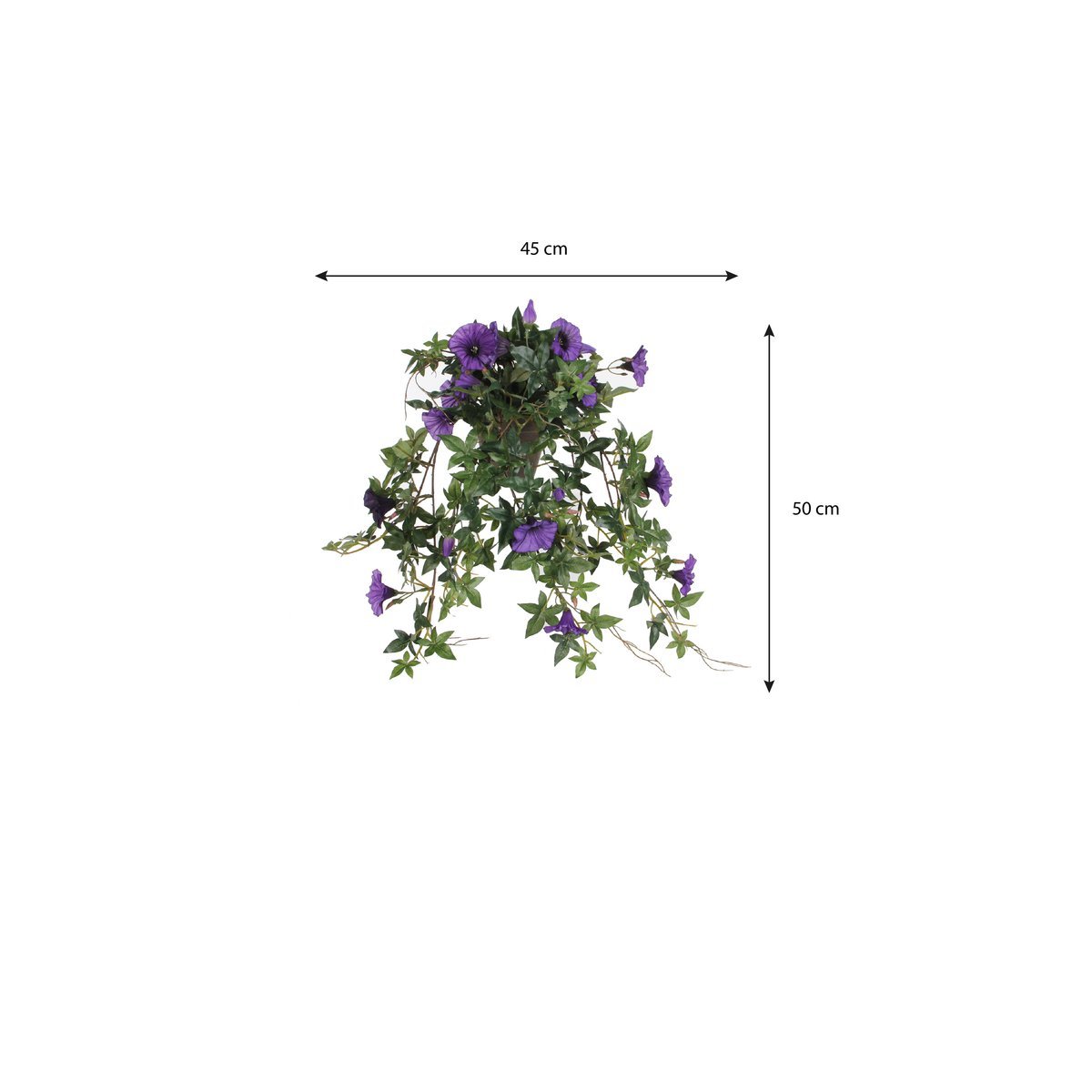 Petunia Kunst Hangplant in Bloempot Stan - L25 x B45 x H50 cm - Donkerpaars