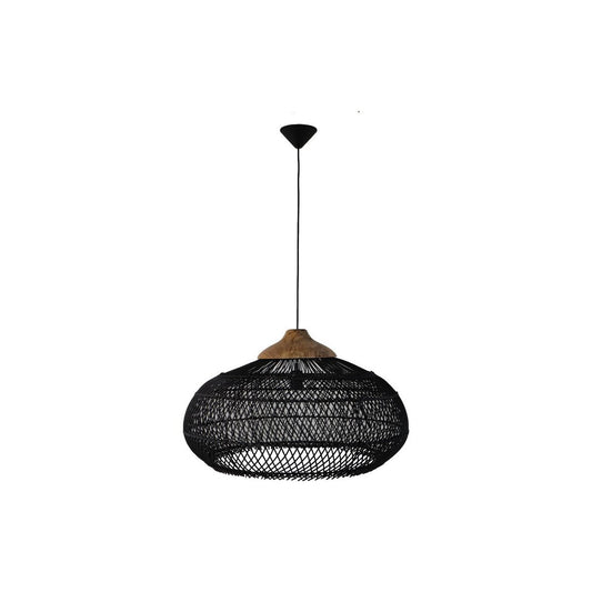 HSM Collection-Hanglamp-65x65x40-Zwart/Naturel-Rotan/Teak