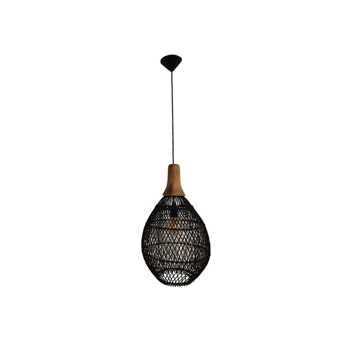 HSM Collection-Hanglamp-34x34x58-Zwart/Naturel-Rotan/Teak