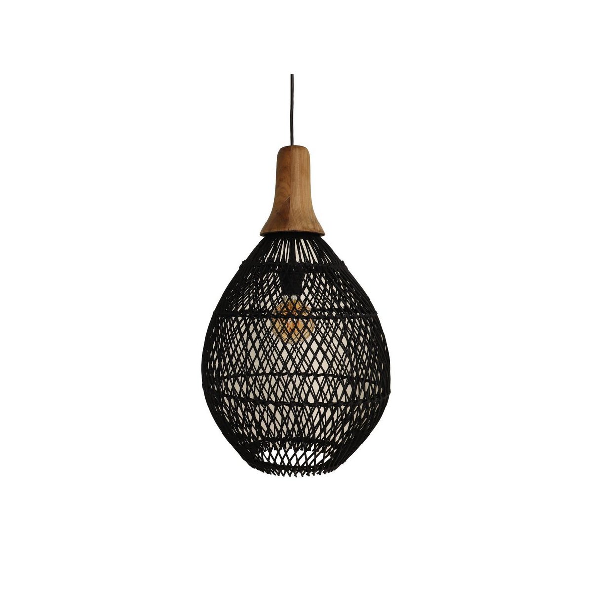 HSM Collection-Hanglamp-34x34x58-Zwart/Naturel-Rotan/Teak