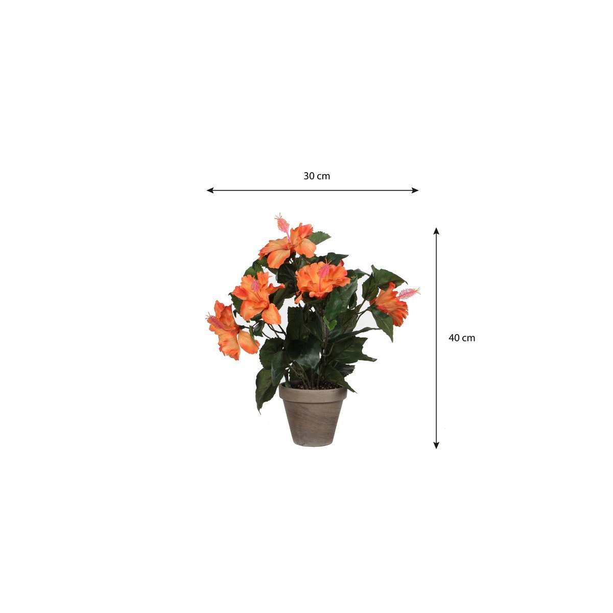 Hibiscus Kunstplant in Bloempot Stan - H40 x Ø30 cm - Oranje