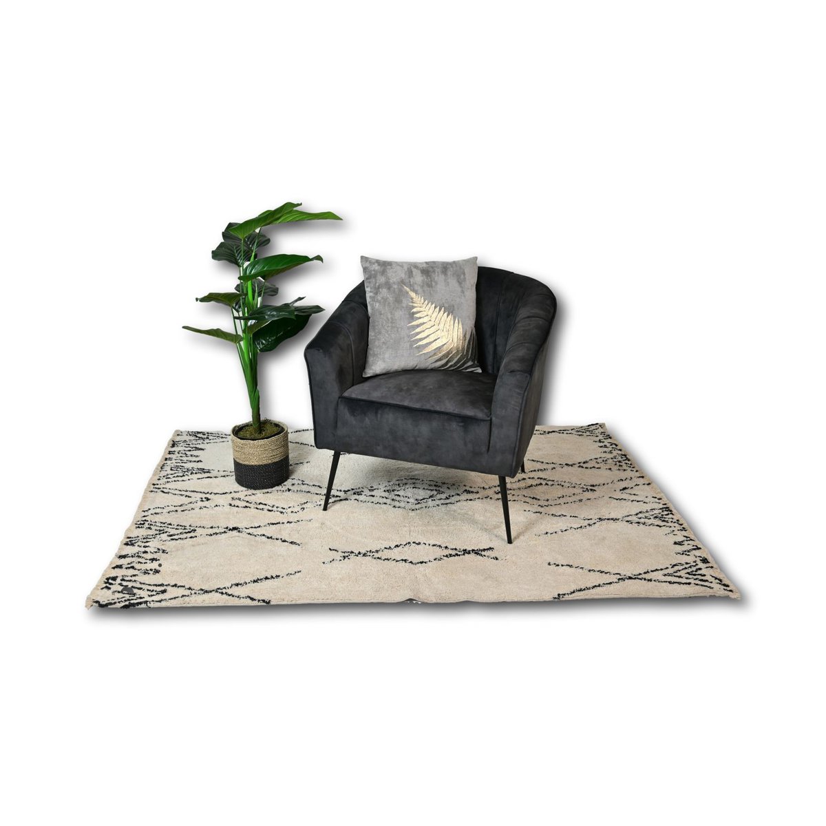 HSM Collection-Sierkussen Met Print-45x45-Licht Grijs/Goud-Stof