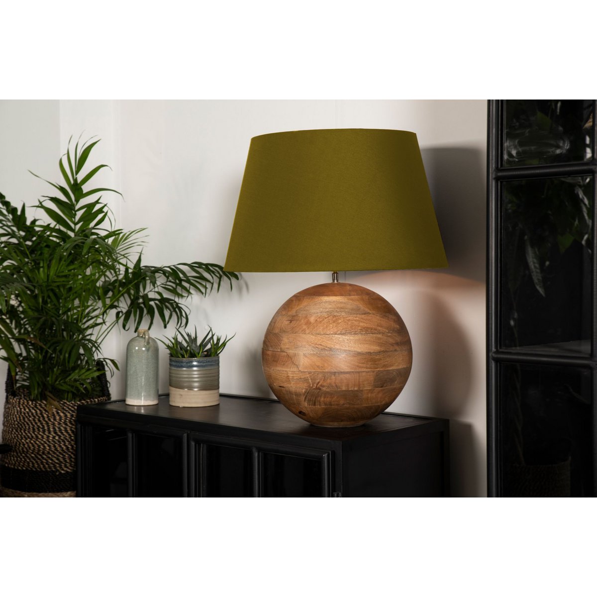 HSM Collection-Ronde Lampenkap Conisch XL-ø52/38x30-Olijf Groen-Stof