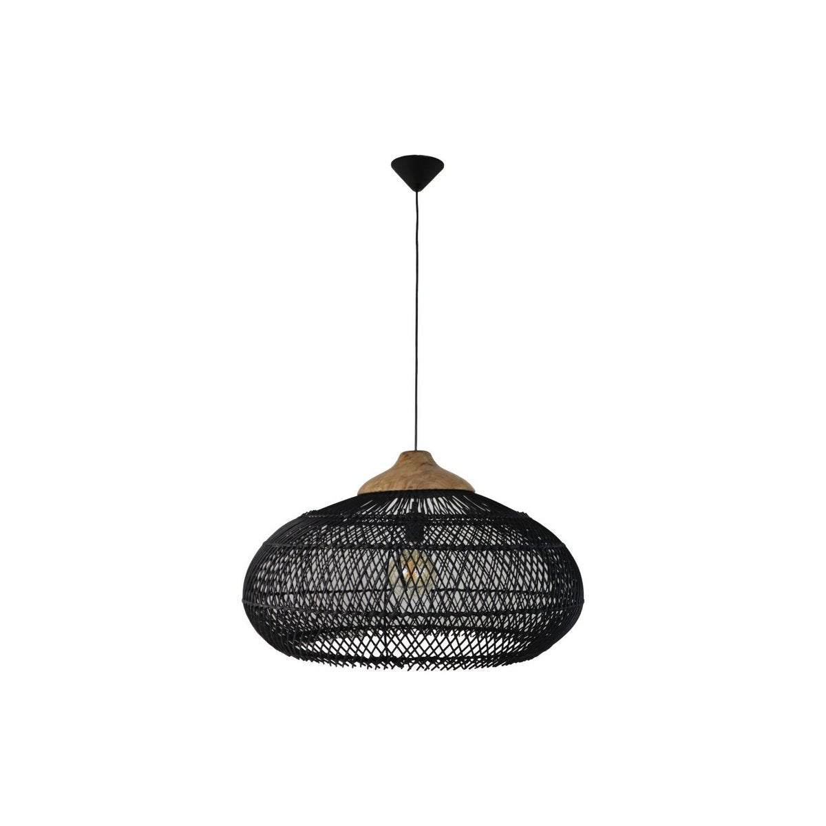 HSM Collection-Hanglamp-65x65x40-Zwart/Naturel-Rotan/Teak