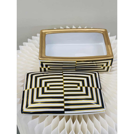 Moderne huisdecoratie opbergdoos met zwart-wit gouden rand