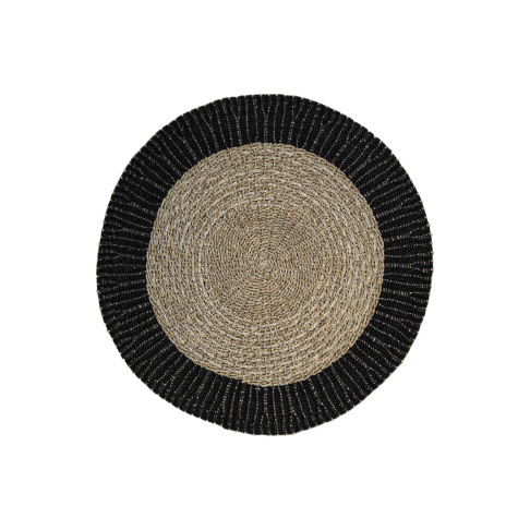 HSM Collection-Vloerkleed Malibu -ø120-Naturel/Zwart-Raffia/Zeegras