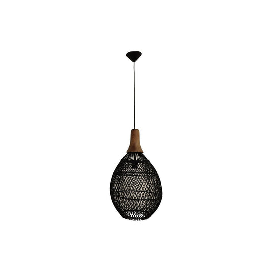 HSM Collection-Hanglamp-34x34x58-Zwart/Naturel-Rotan/Teak