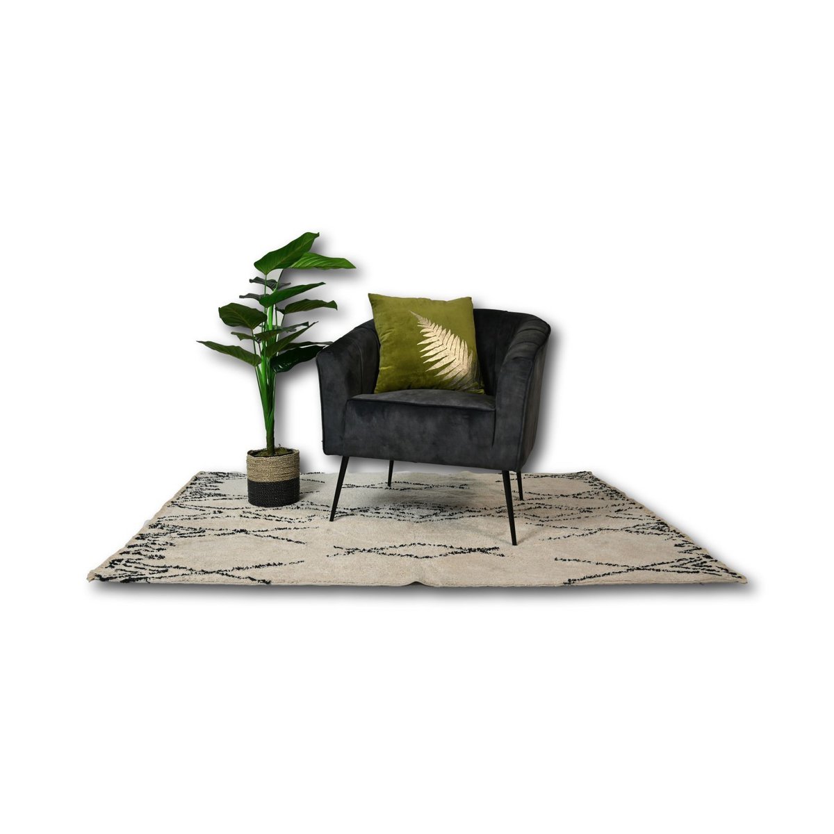 HSM Collection-Sierkussen Met Print-45x45-Olijf Groen/Goud-Stof