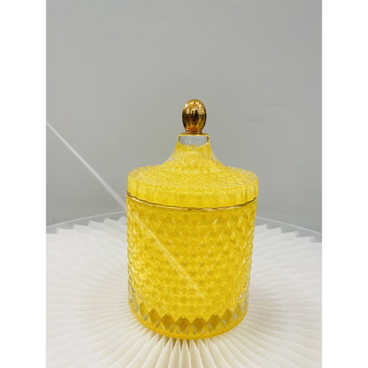 Een luxe glazen pot in een prachtige gele kleur